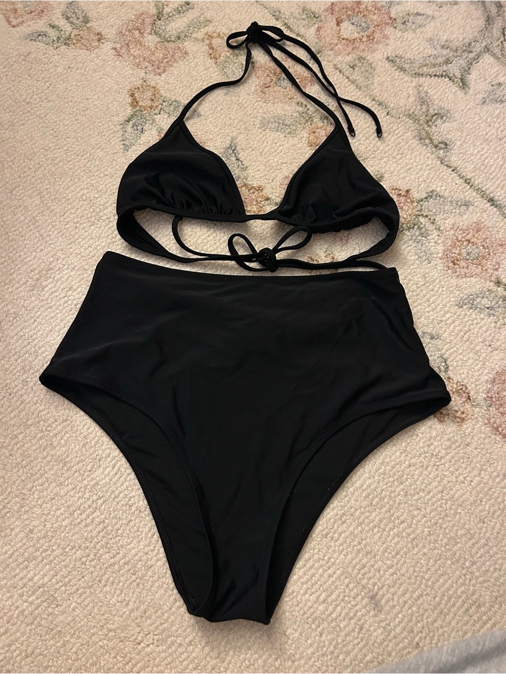AERIE Black High-Waist Bikini Set SMALL TOP MEDIUM BOTTOMS